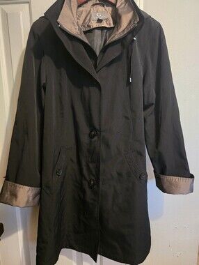 Gallery Black Raincoat with Convertible Zip Collar